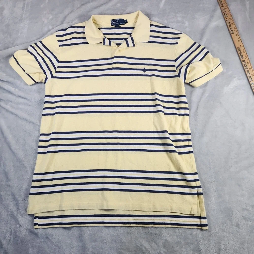 Ralph Lauren Polo Shirt Men's‎ XL Short Sleeves Striped Yellow Blue White Cotton